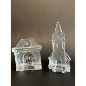 Vtg 1990s–2000s Nybro Sweden Glass Tealight Holders – Fireplace & Church, Scandi
